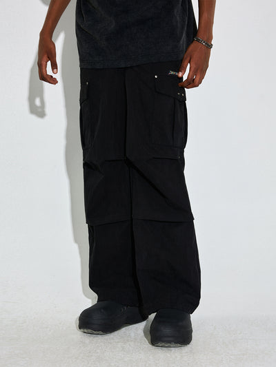 DICETINY Basic Embroidered Logo Washed Nylon Twill Work Cargo Pants | Face 3 Face