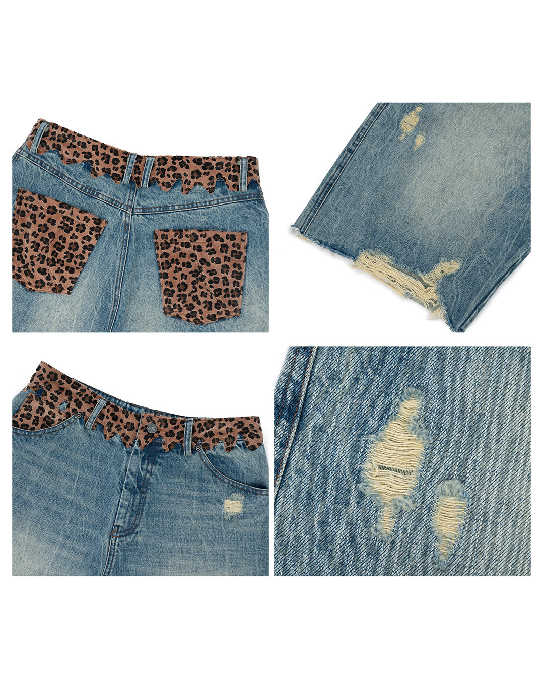 ANTIDOTE Leopard Patchwork Denim Shorts | Face 3 Face