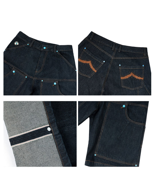 ANTIDOTE Blue Stone Studded Denim Shorts | Face 3 Face