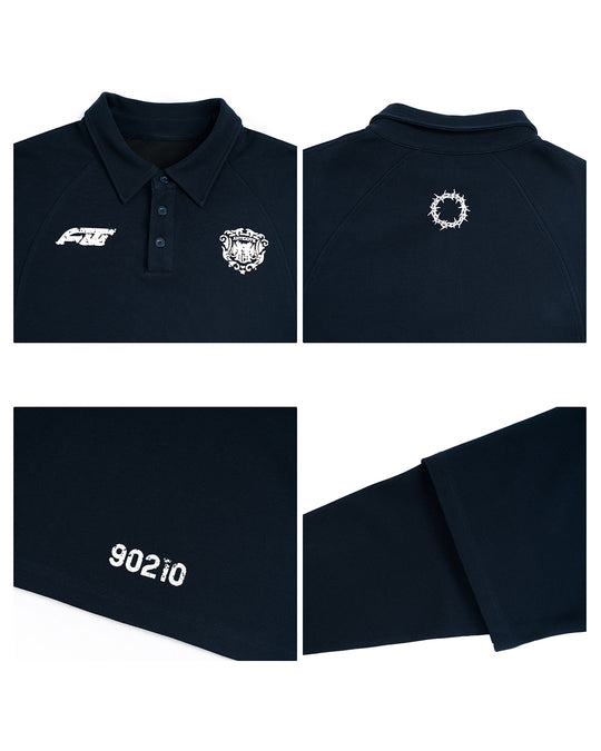 ANTIDOTE Logo & Badge Printed Layered Long Sleeve Polo | Face 3 Face