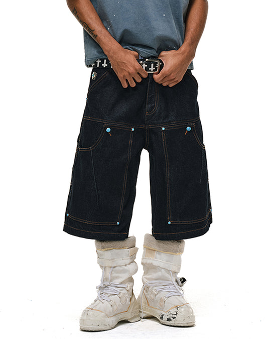 ANTIDOTE Blue Stone Studded Denim Shorts | Face 3 Face