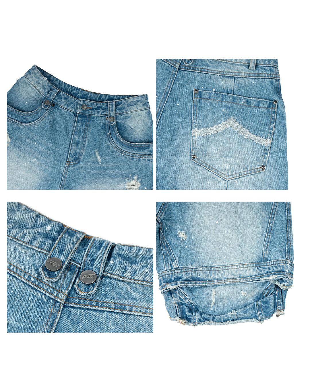 ANTIDOTE Destroyed Double-Layer Washed Denim Shorts | Face 3 Face