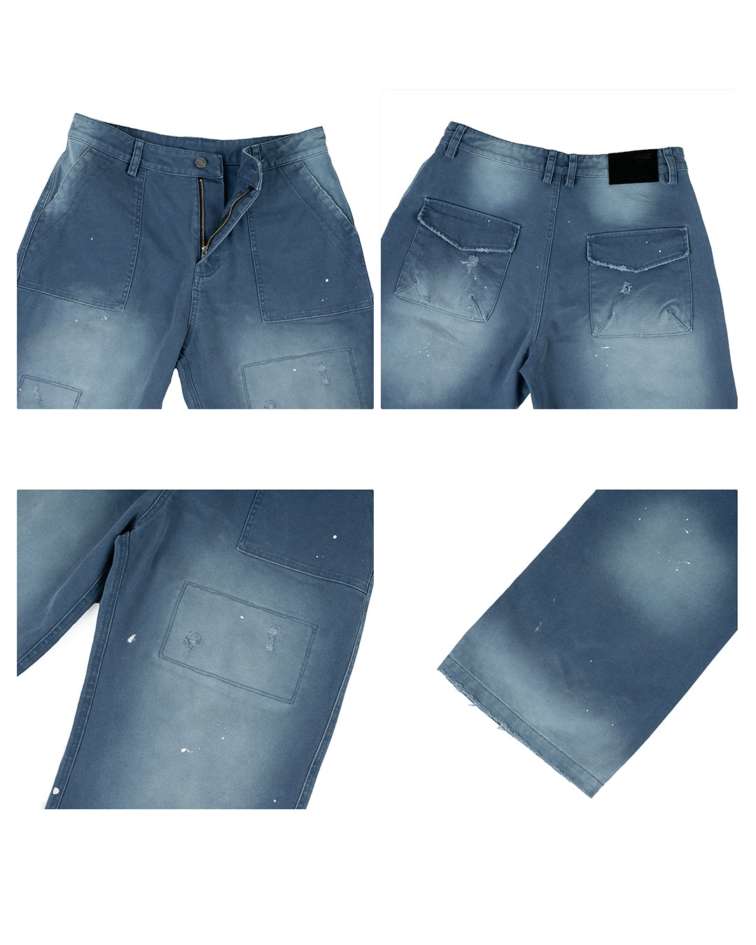 ANTIDOTE Destroyed Denim Blue Patchwork Work Pants | Face 3 Face