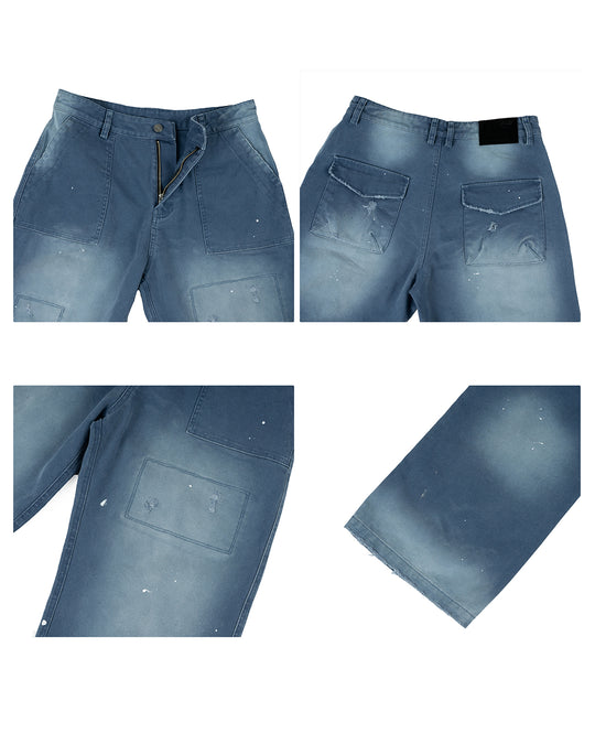 ANTIDOTE Destroyed Denim Blue Patchwork Work Pants | Face 3 Face