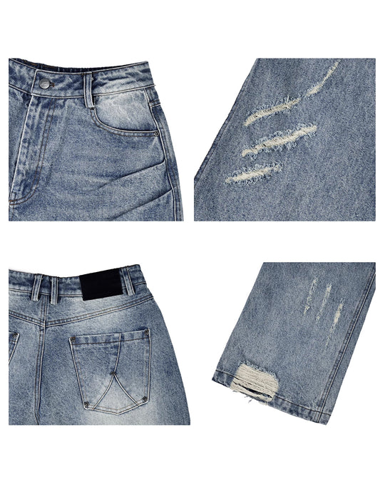 ANTIDOTE Destruction Scratches Washed Ice Blue Jeans | Face 3 Face