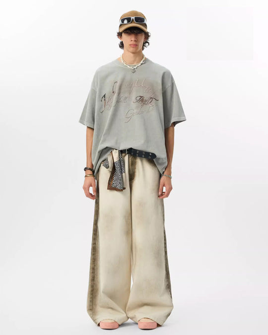 JHYQ 3D Letter Print Washed Tee | Face 3 Face