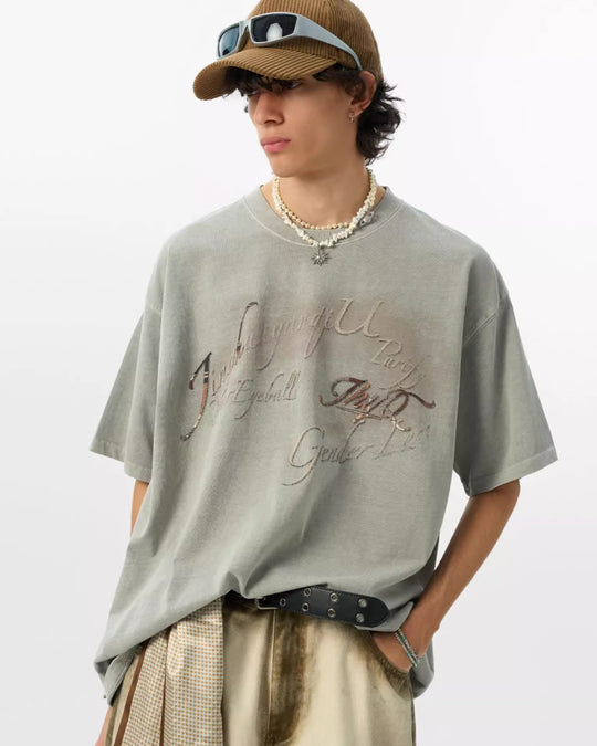 JHYQ 3D Letter Print Washed Tee | Face 3 Face