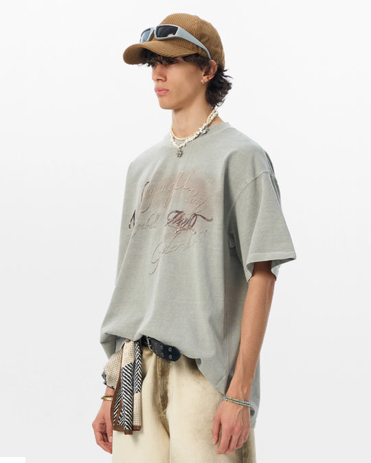 JHYQ 3D Letter Print Washed Tee | Face 3 Face