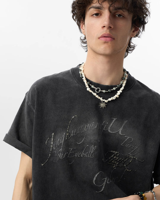 JHYQ 3D Letter Print Washed Tee | Face 3 Face