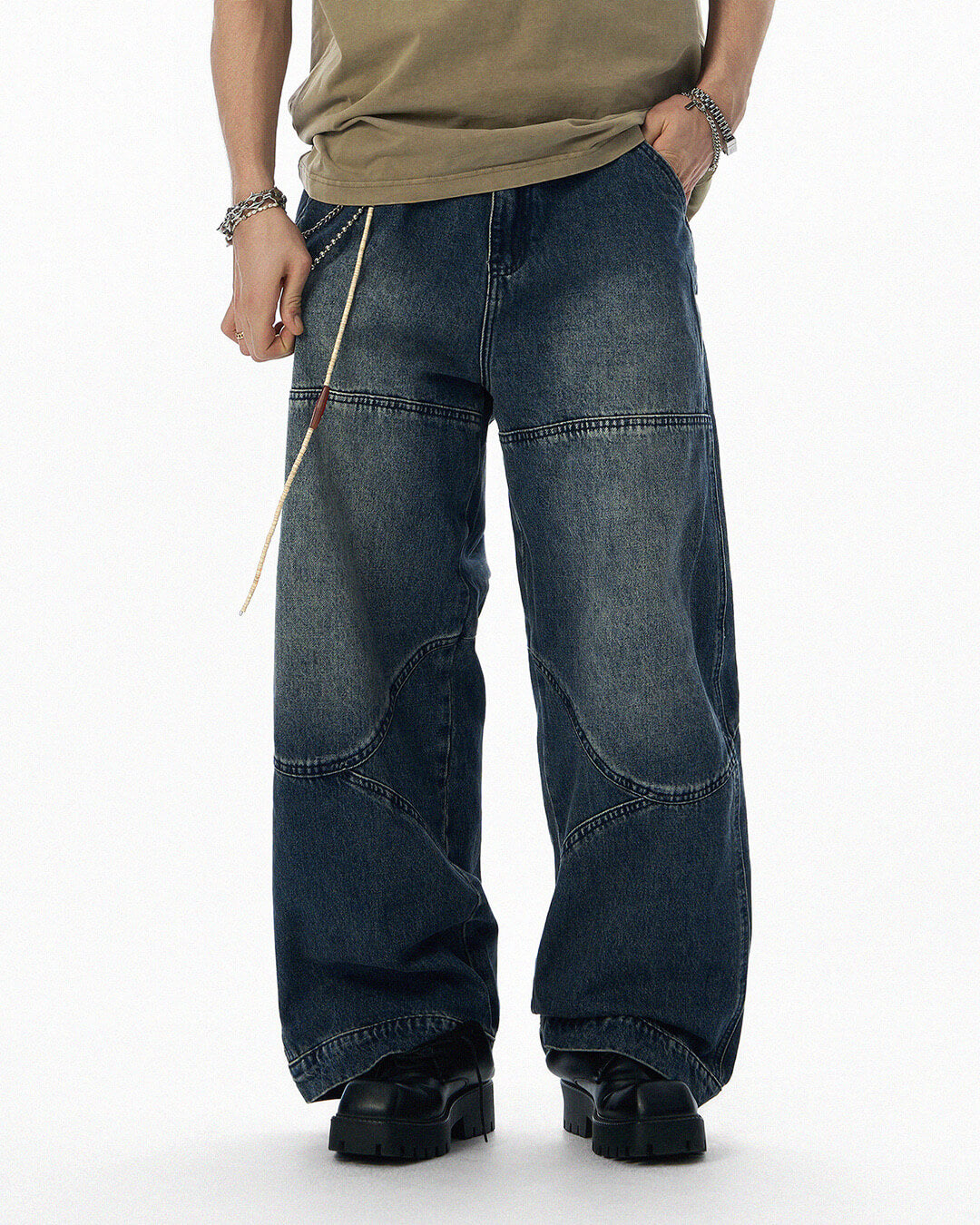 JHYQ 3D Structured Washed Baggy Painter Jeans | Face 3 Face