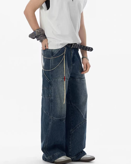 JHYQ 3D Structured Washed Baggy Painter Jeans | Face 3 Face