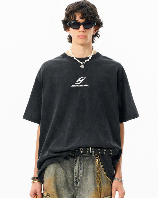 JHYQ Basic Logo Print Washed Tee | Face 3 Face