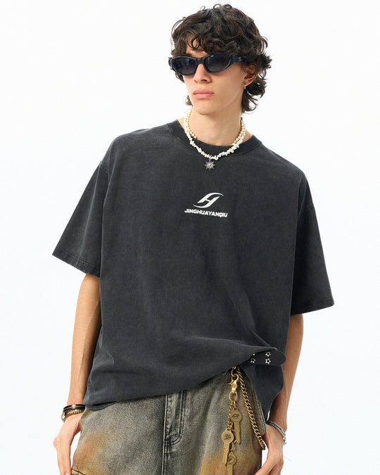 JHYQ Basic Logo Print Washed Tee | Face 3 Face