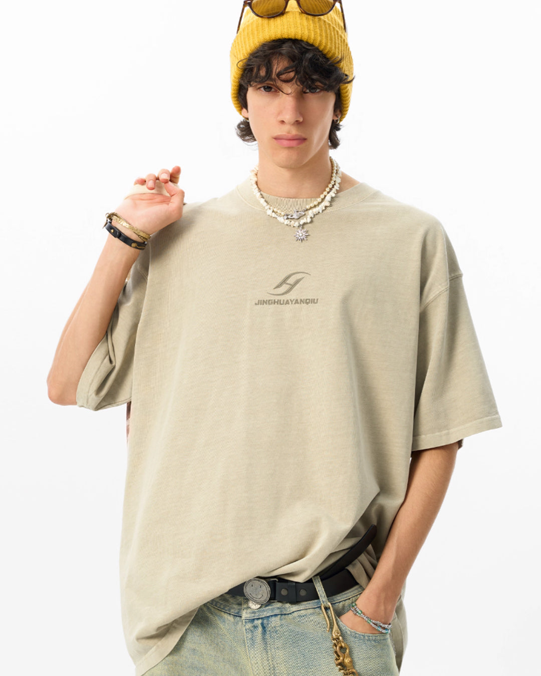 JHYQ Basic Logo Print Washed Tee | Face 3 Face