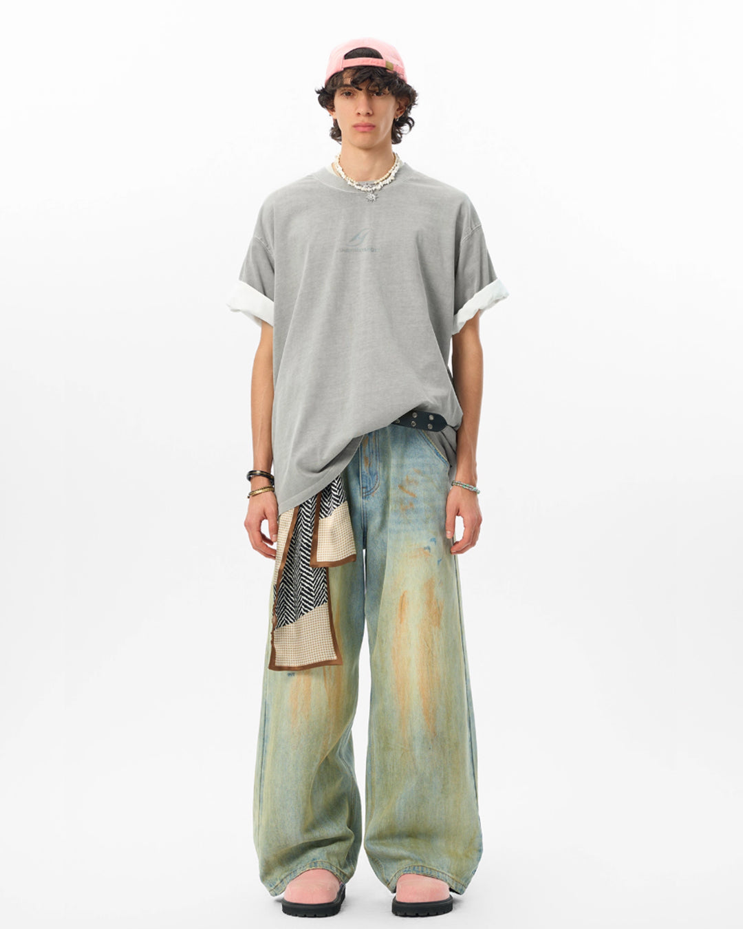 JHYQ Basic Logo Print Washed Tee | Face 3 Face