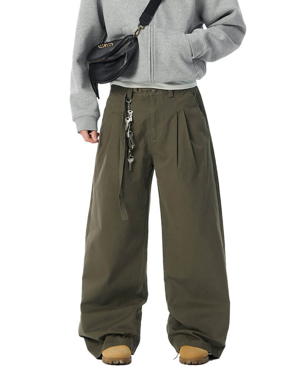 JHYQ Belted Waist Pleated Baggy Pants | Face 3 Face