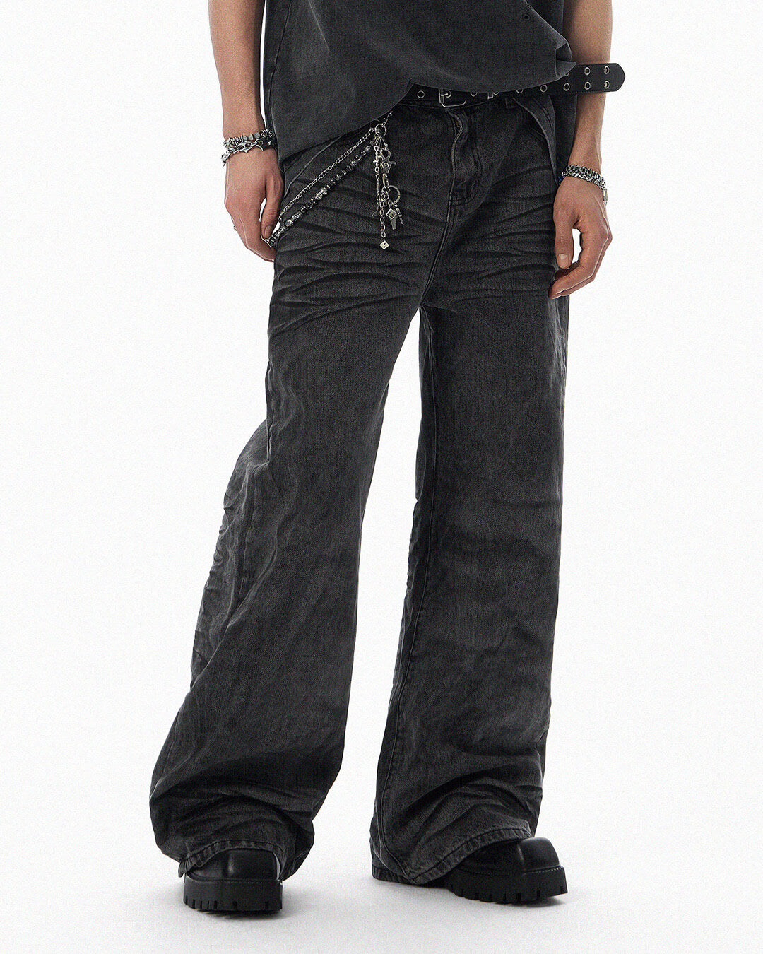 JHYQ Black Heavy Vintage Wash Loose Fit Jeans | Face 3 Face