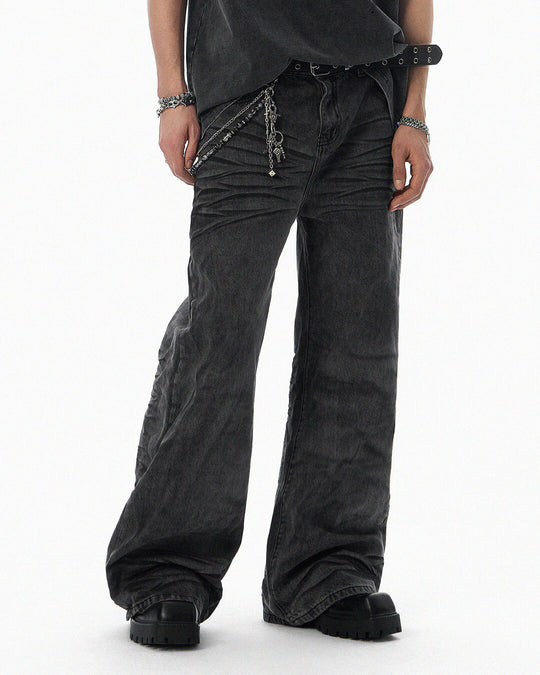 JHYQ Black Heavy Vintage Wash Loose Fit Jeans | Face 3 Face