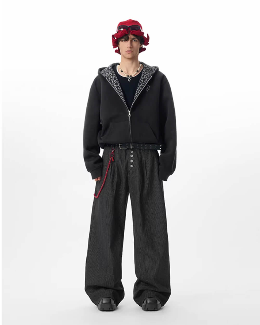 JHYQ Black Pinstripe Button Detail Wide Leg Suit Pants | Face 3 Face