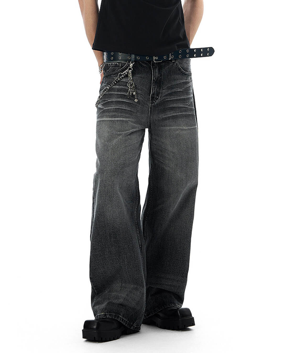 JHYQ Black Vintage Wash Wide Leg Jeans | Face 3 Face