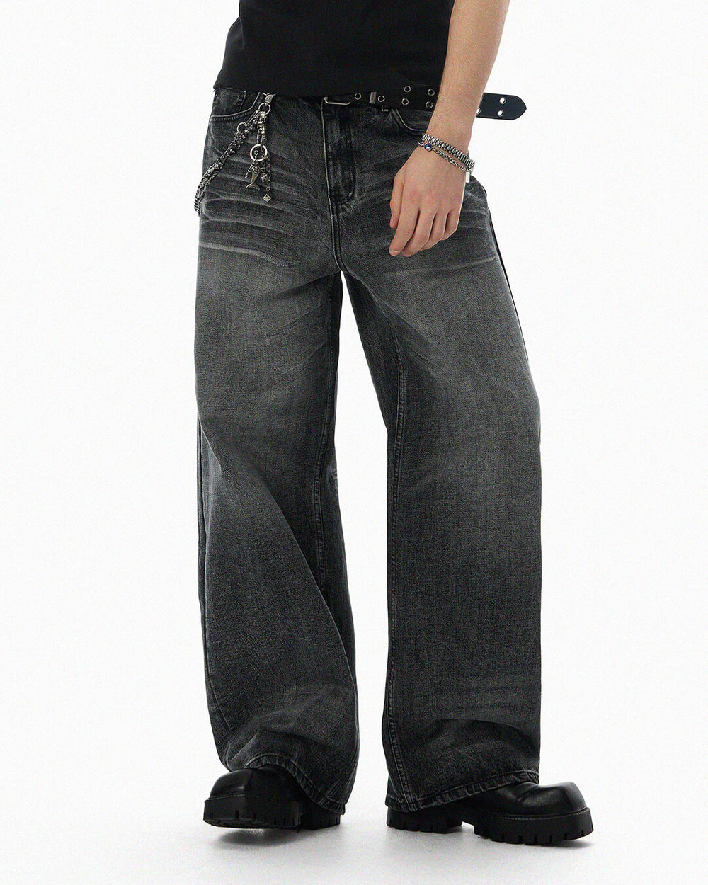 JHYQ Black Vintage Wash Wide Leg Jeans | Face 3 Face