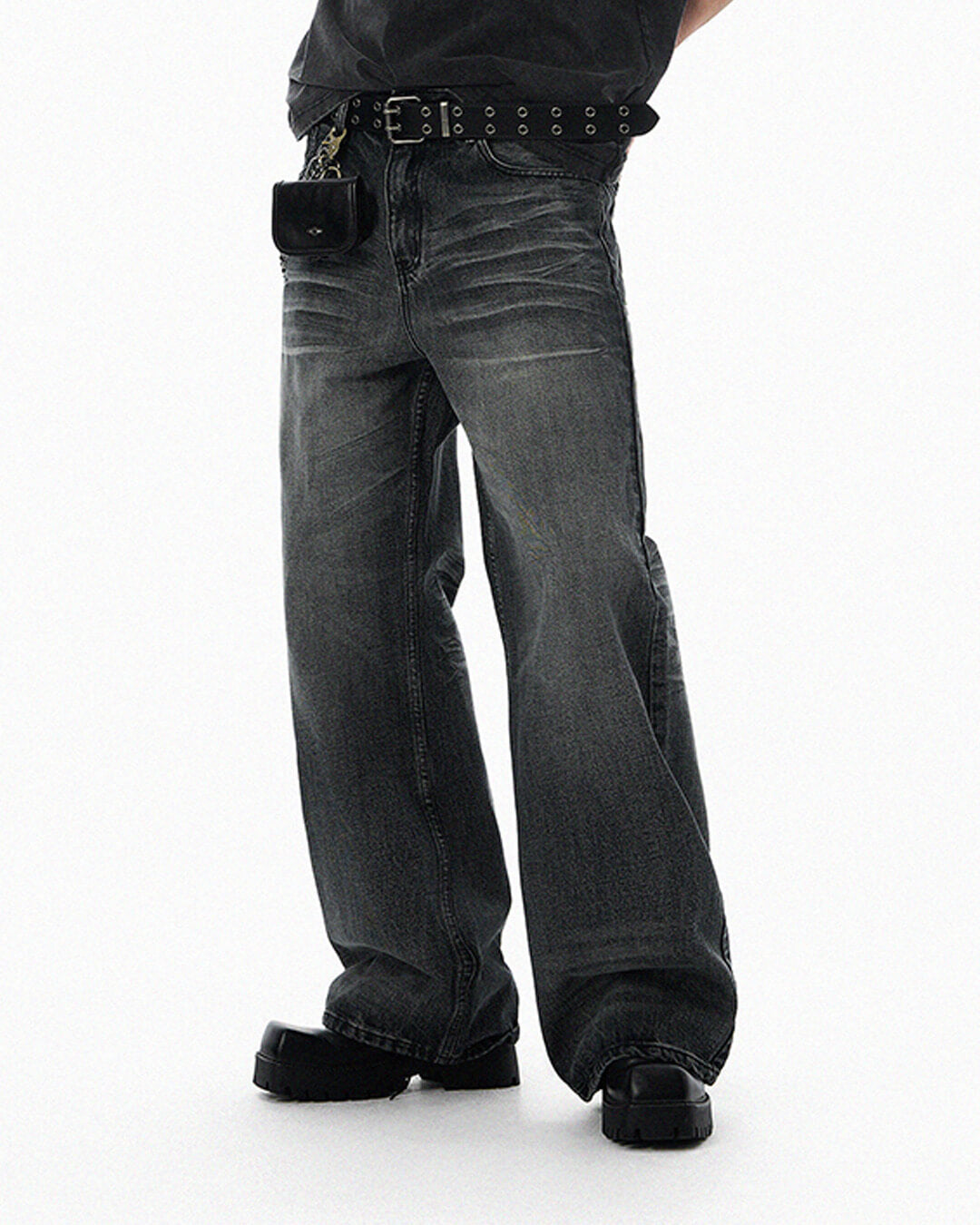 JHYQ Black Vintage Wash Wide Leg Jeans | Face 3 Face