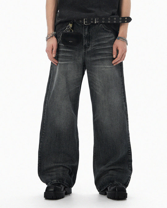 JHYQ Black Vintage Wash Wide Leg Jeans | Face 3 Face