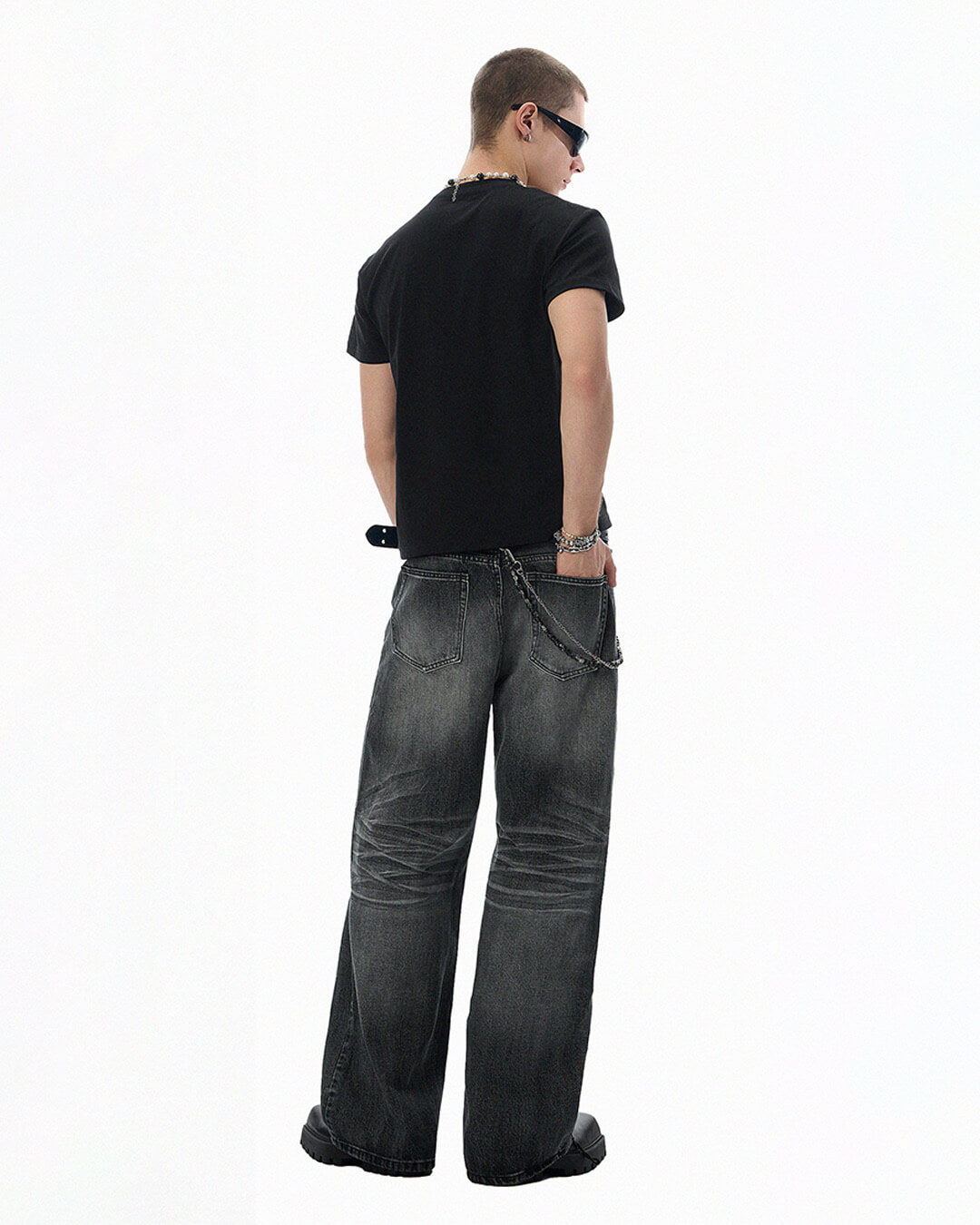 JHYQ Black Vintage Wash Wide Leg Jeans | Face 3 Face
