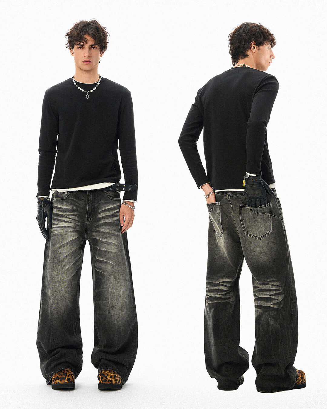 JHYQ Black Washed Lightning Burst Fade Jeans | Face 3 Face