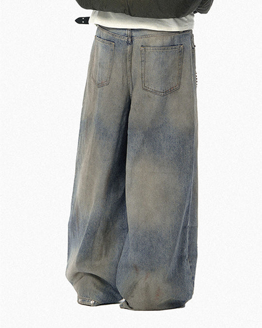 JHYQ Blue Beaded Studded Curved Seam Machete Jeans | Face 3 Face