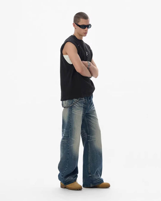 JHYQ Blue Vintage Wash Loose Fit Jeans | Face 3 Face