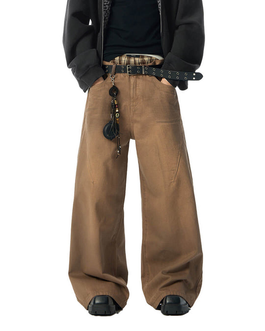 JHYQ Brown Washed 3D Cut Baggy Jeans | Face 3 Face