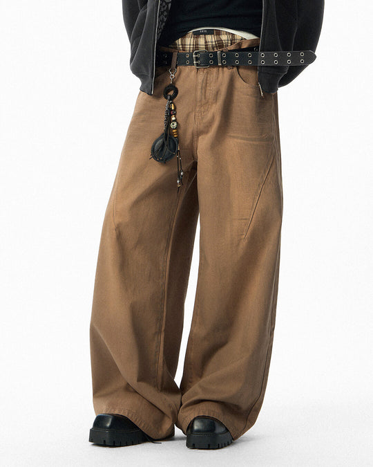 JHYQ Brown Washed 3D Cut Baggy Jeans | Face 3 Face