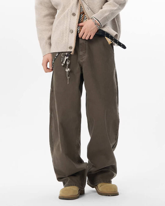 JHYQ Coffee Brown Washed Work Jeans | Face 3 Face