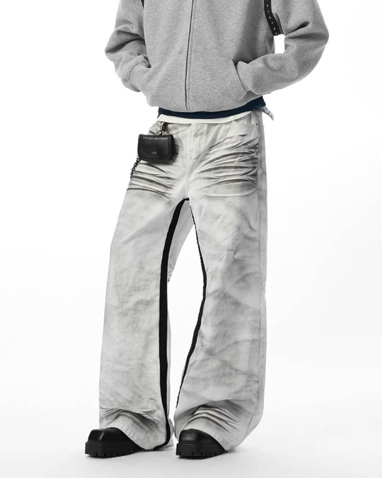 JHYQ Contrast Inner Stripe Distressed Washed White Baggy Jeans | Face 3 Face