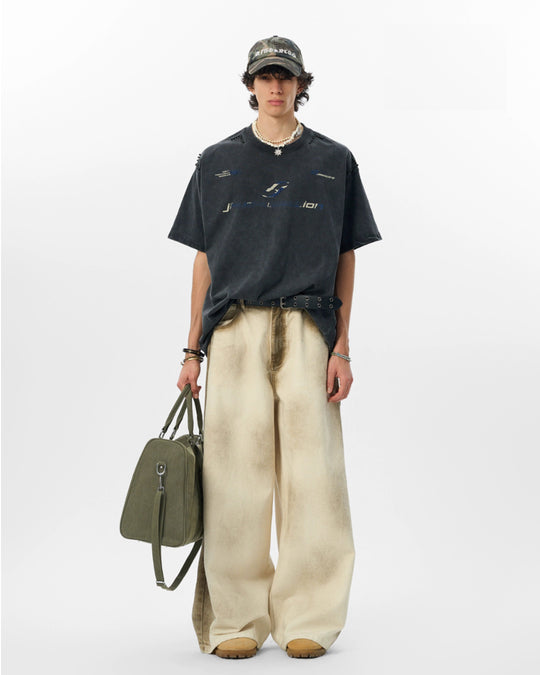 JHYQ Destruction Washed Mottled Print Beads Tee | Face 3 Face