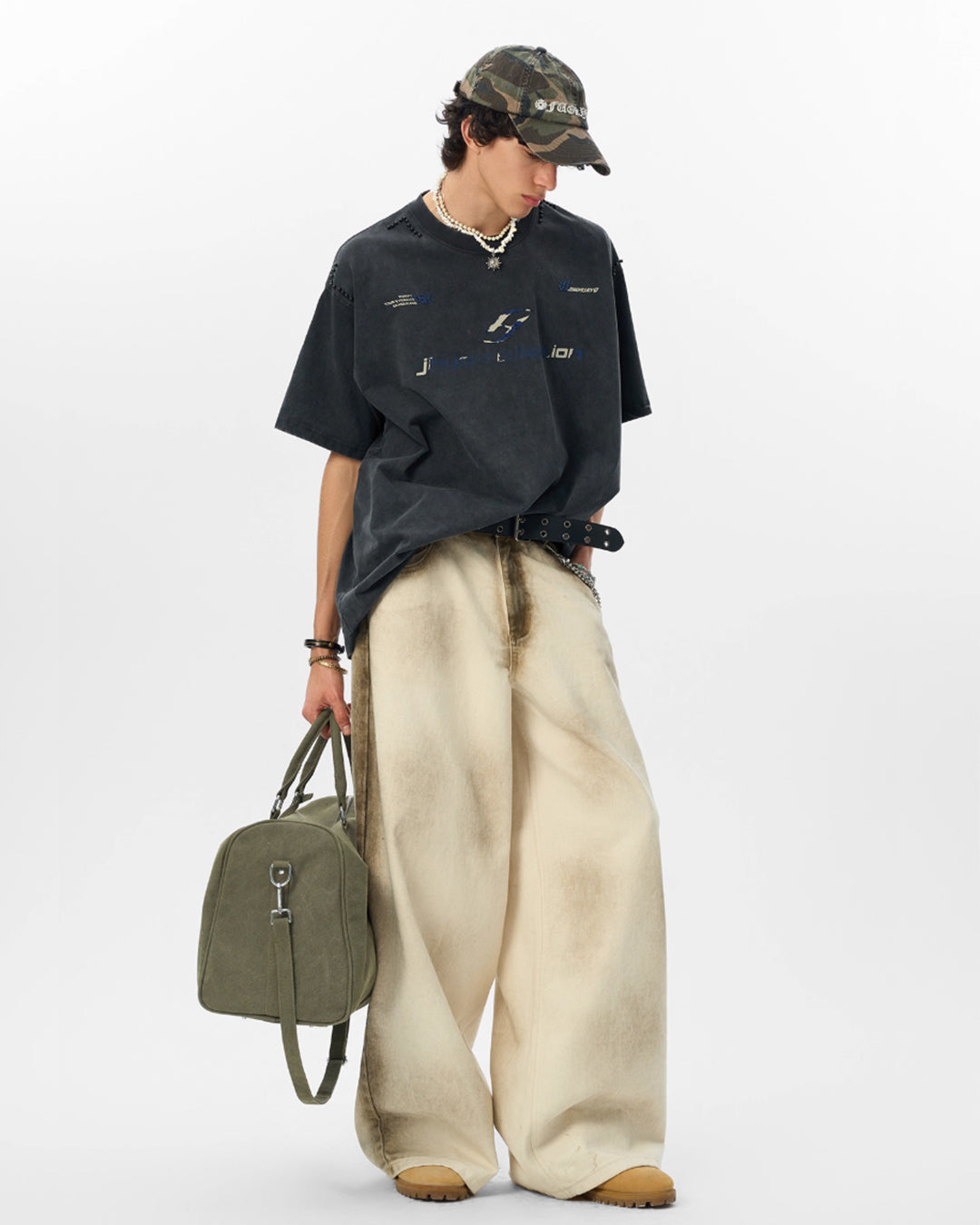 JHYQ Destruction Washed Mottled Print Beads Tee | Face 3 Face