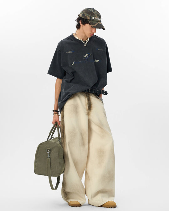 JHYQ Destruction Washed Mottled Print Beads Tee | Face 3 Face