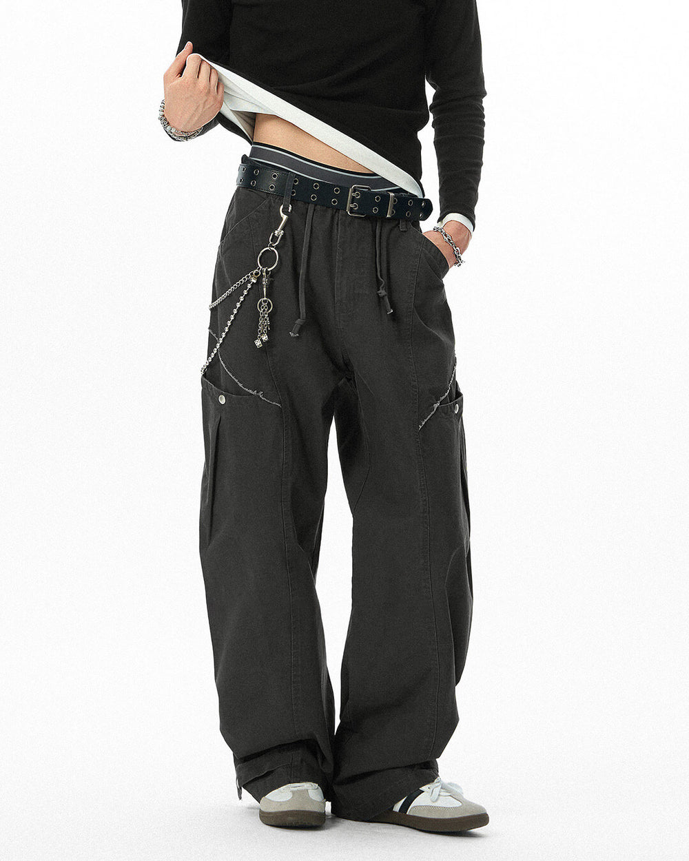 JHYQ Distressed Multi Pocket Baggy Cargo Pants | Face 3 Face