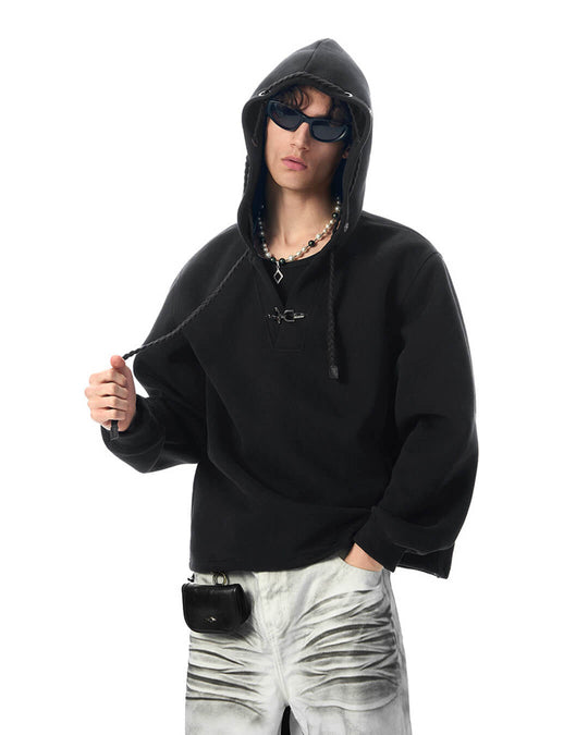 JHYQ Eye Rivet Rope Drawstring V Neck Cropped Hoodie | Face 3 Face