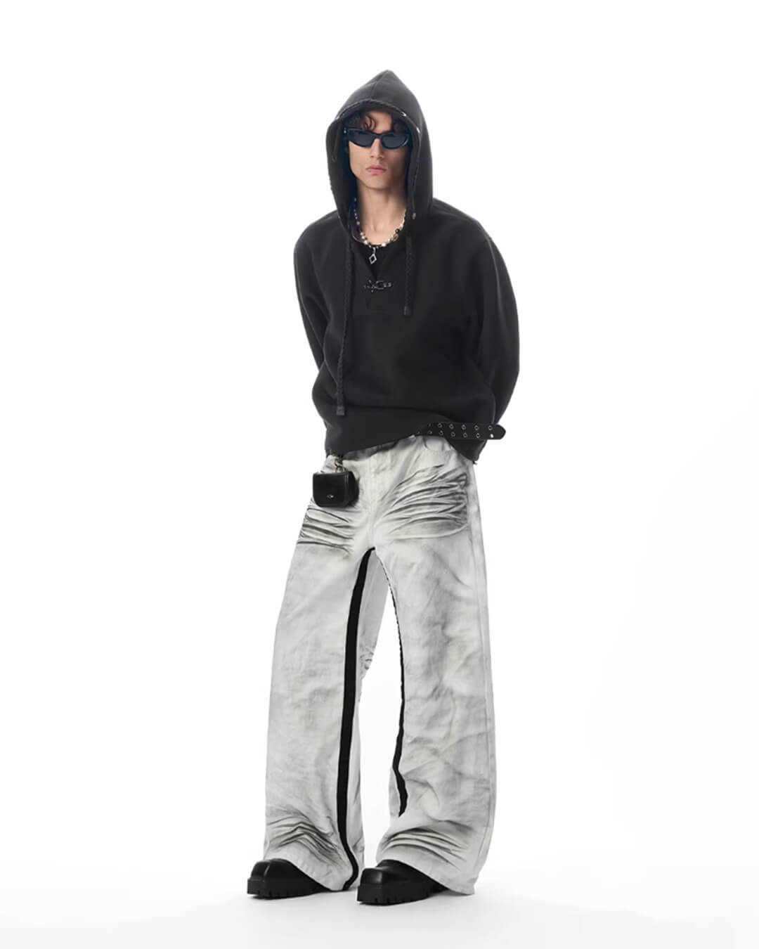 JHYQ Eye Rivet Rope Drawstring V Neck Cropped Hoodie | Face 3 Face