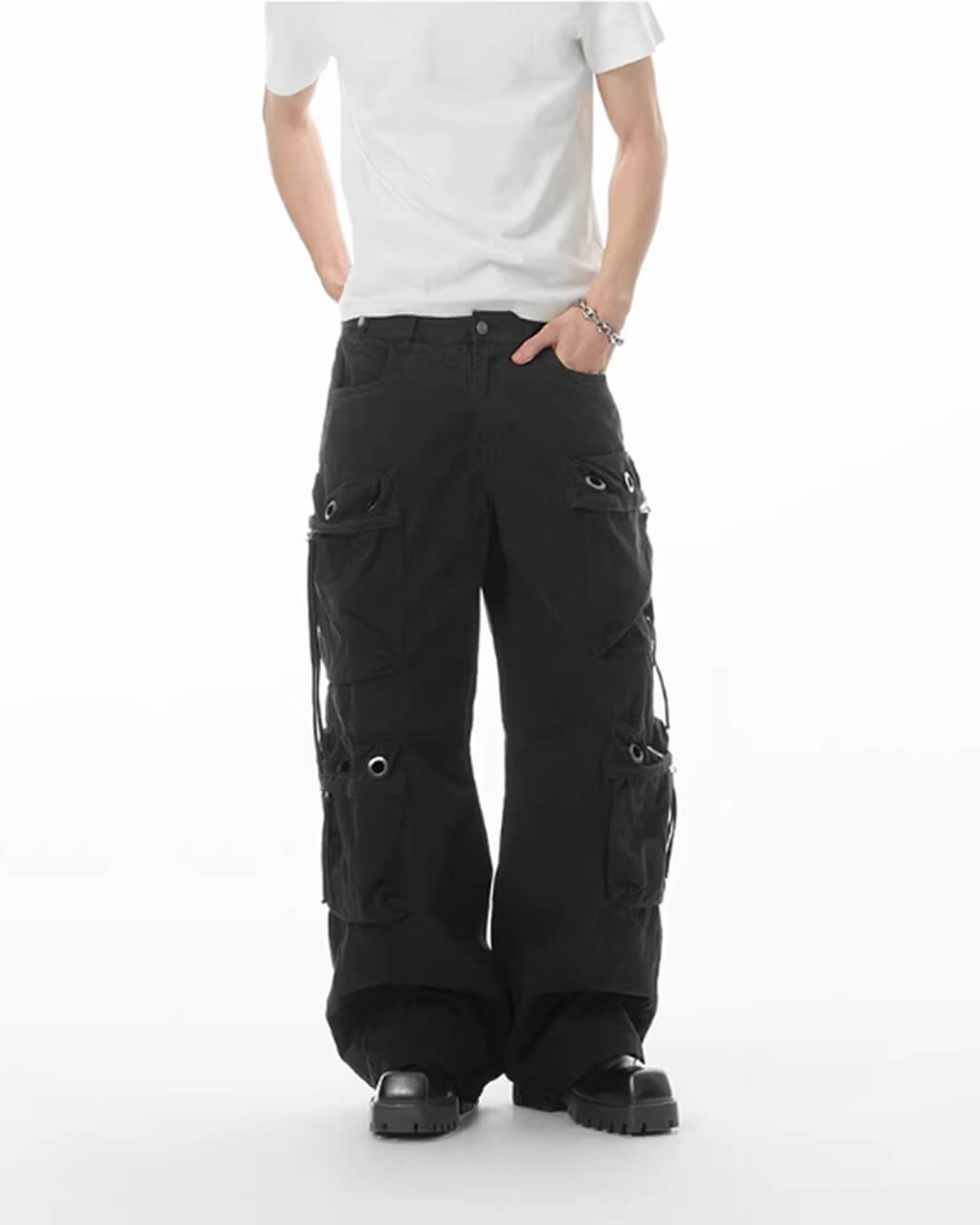 JHYQ Eyelet Detail 3D Multi Pocket Baggy Cargo Pants | Face 3 Face