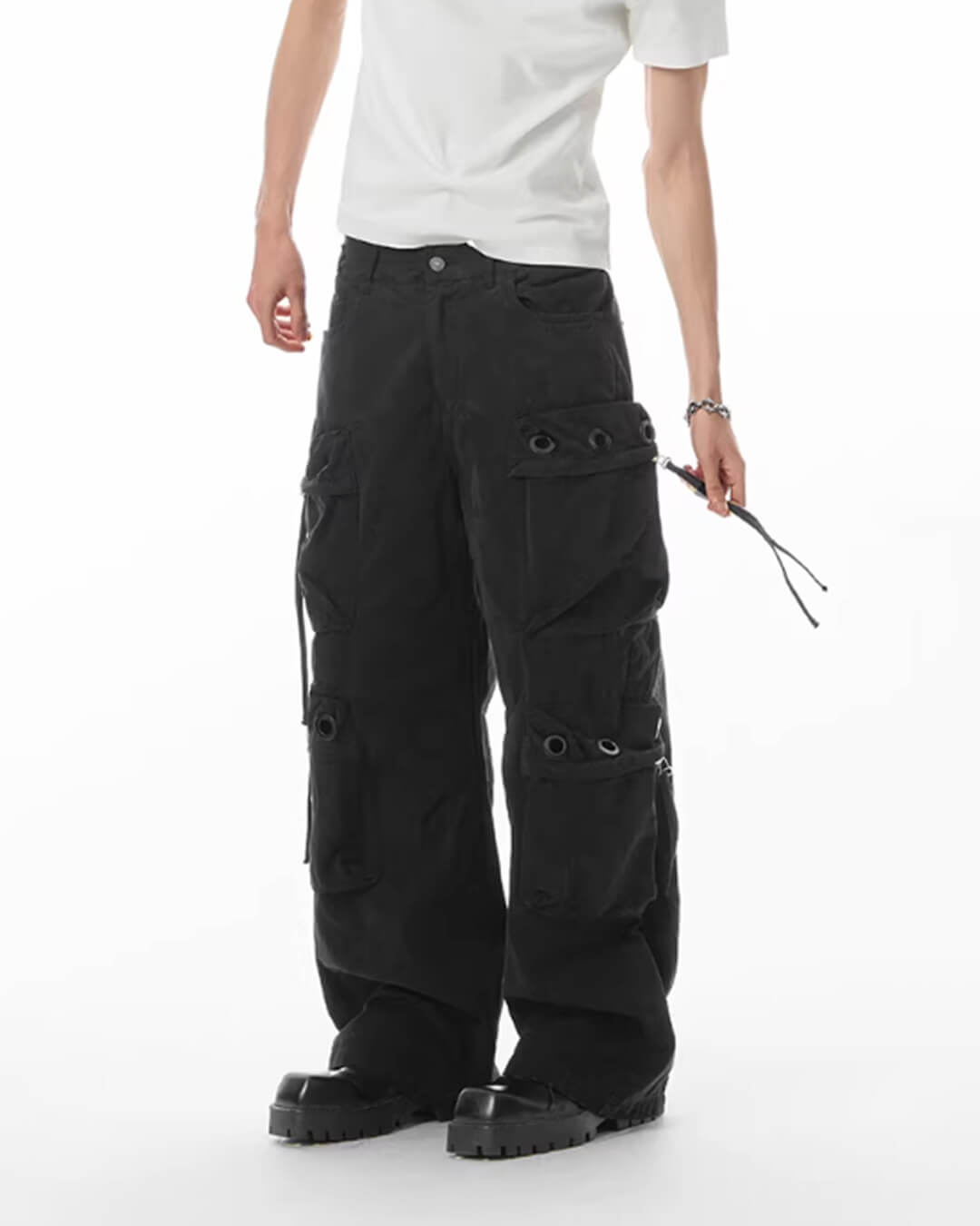 JHYQ Eyelet Detail 3D Multi Pocket Baggy Cargo Pants | Face 3 Face