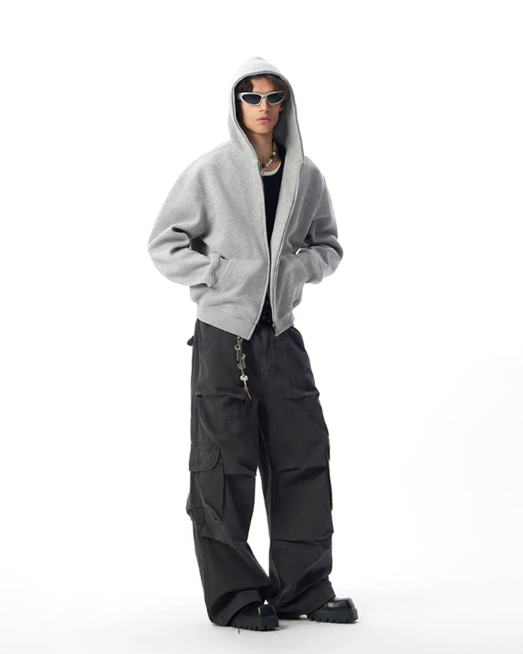 JHYQ Heavyweight Essential Cropped Zip Up Hoodie | Face 3 Face