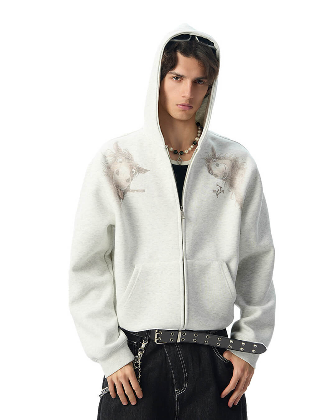 JHYQ Horse Print Cropped Zip Up Hoodie | Face 3 Face