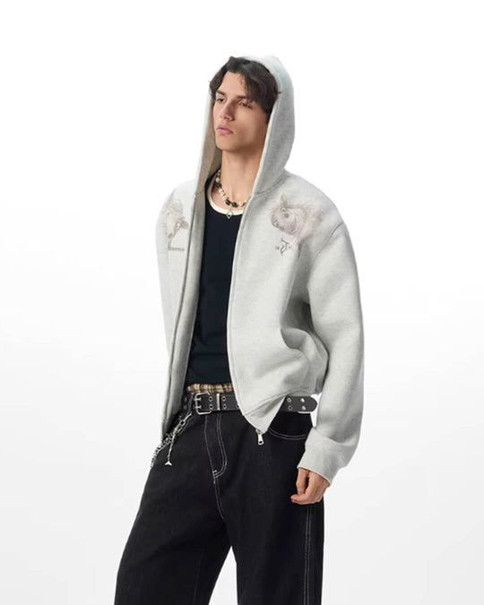 JHYQ Horse Print Cropped Zip Up Hoodie | Face 3 Face