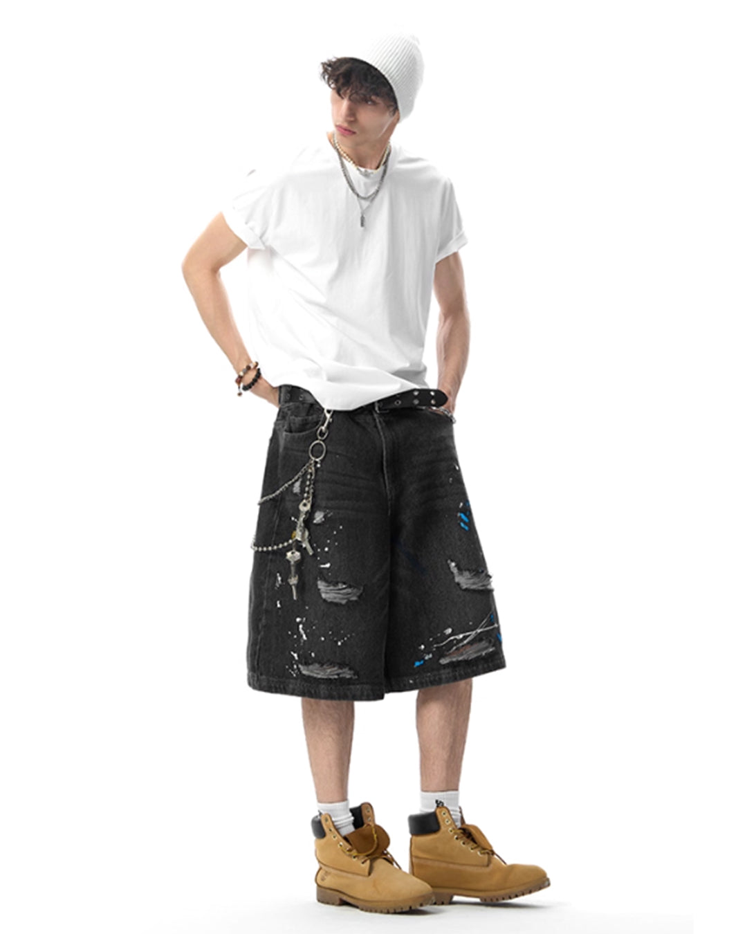 JHYQ Ink Splash Distressed Denim Shorts | Face 3 Face