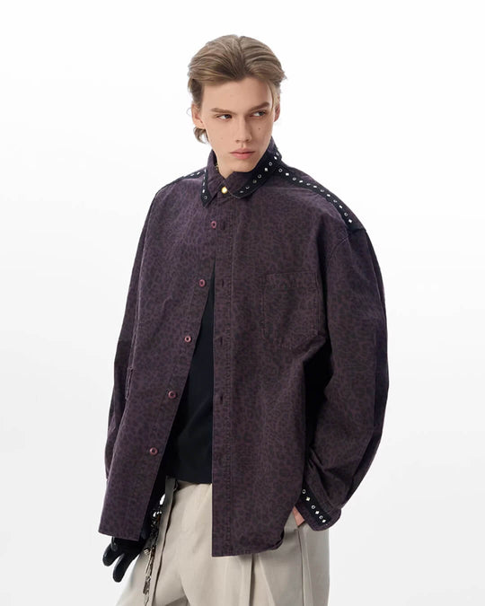 JHYQ Leopard Print Metal Studded Shirt Jacket | Face 3 Face