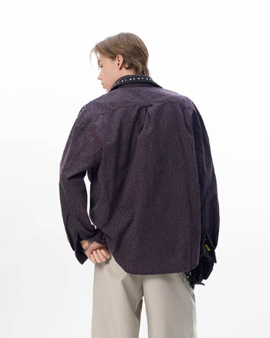 JHYQ Leopard Print Metal Studded Shirt Jacket | Face 3 Face