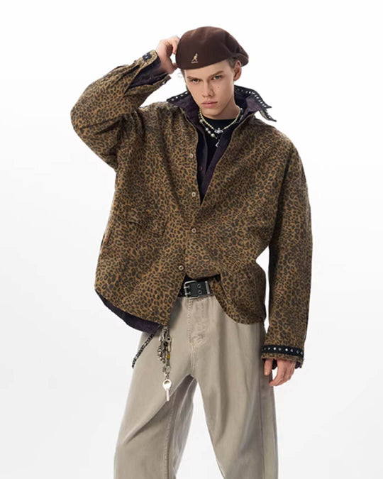 JHYQ Leopard Print Metal Studded Shirt Jacket | Face 3 Face